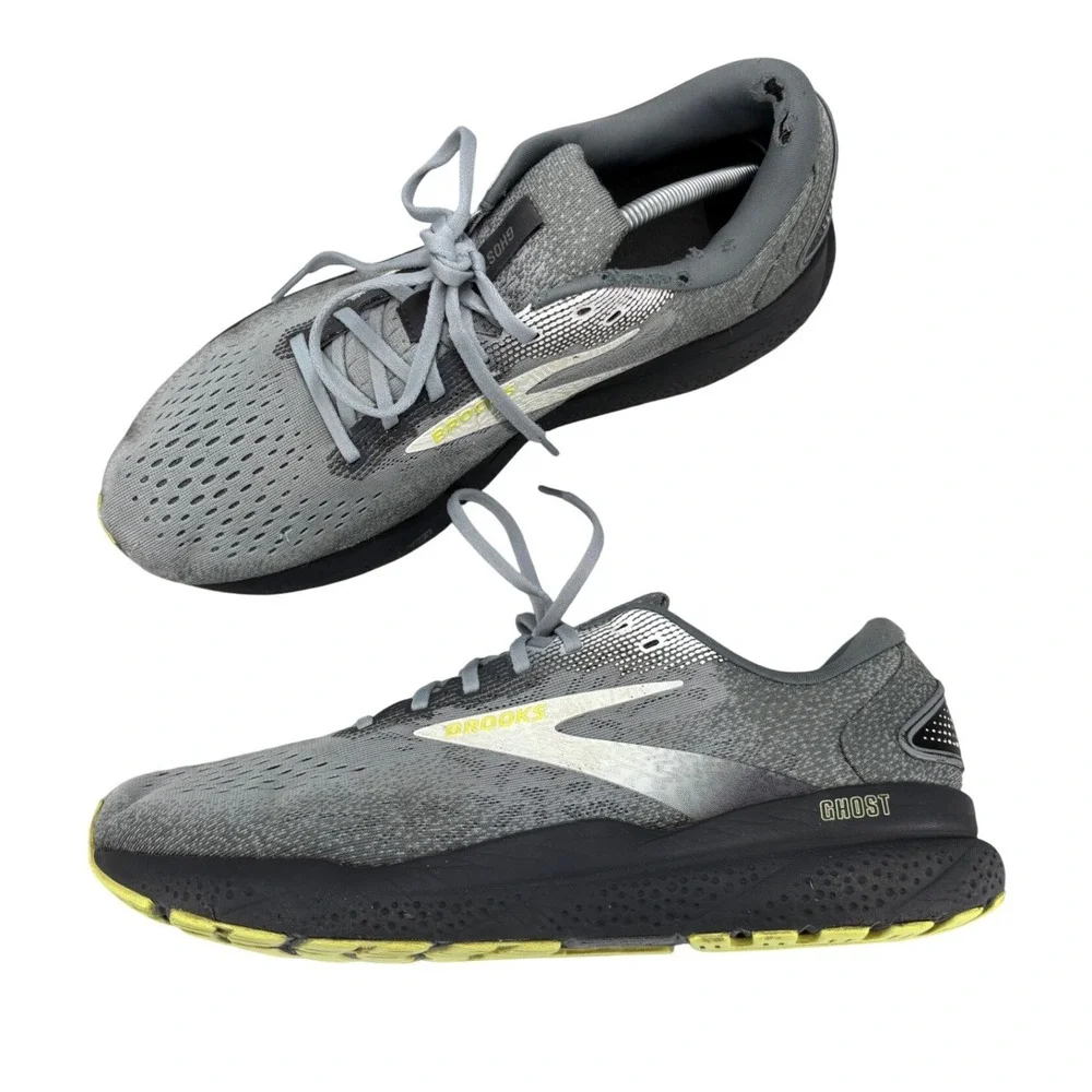 Brooks Ghost 14 Mens Running Shoes Grey Black Yellow Size 12 Low Top Sneakers